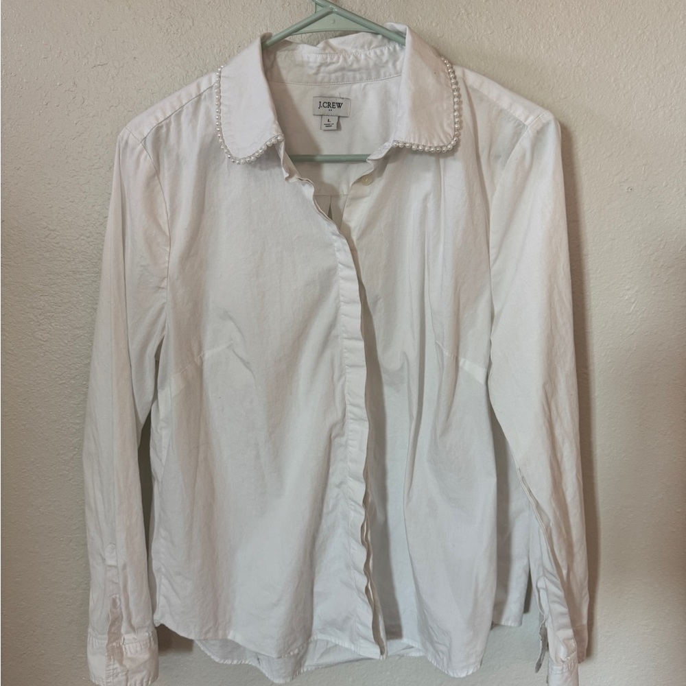 J.Crew Pearl-Trimmed Cream Shirt